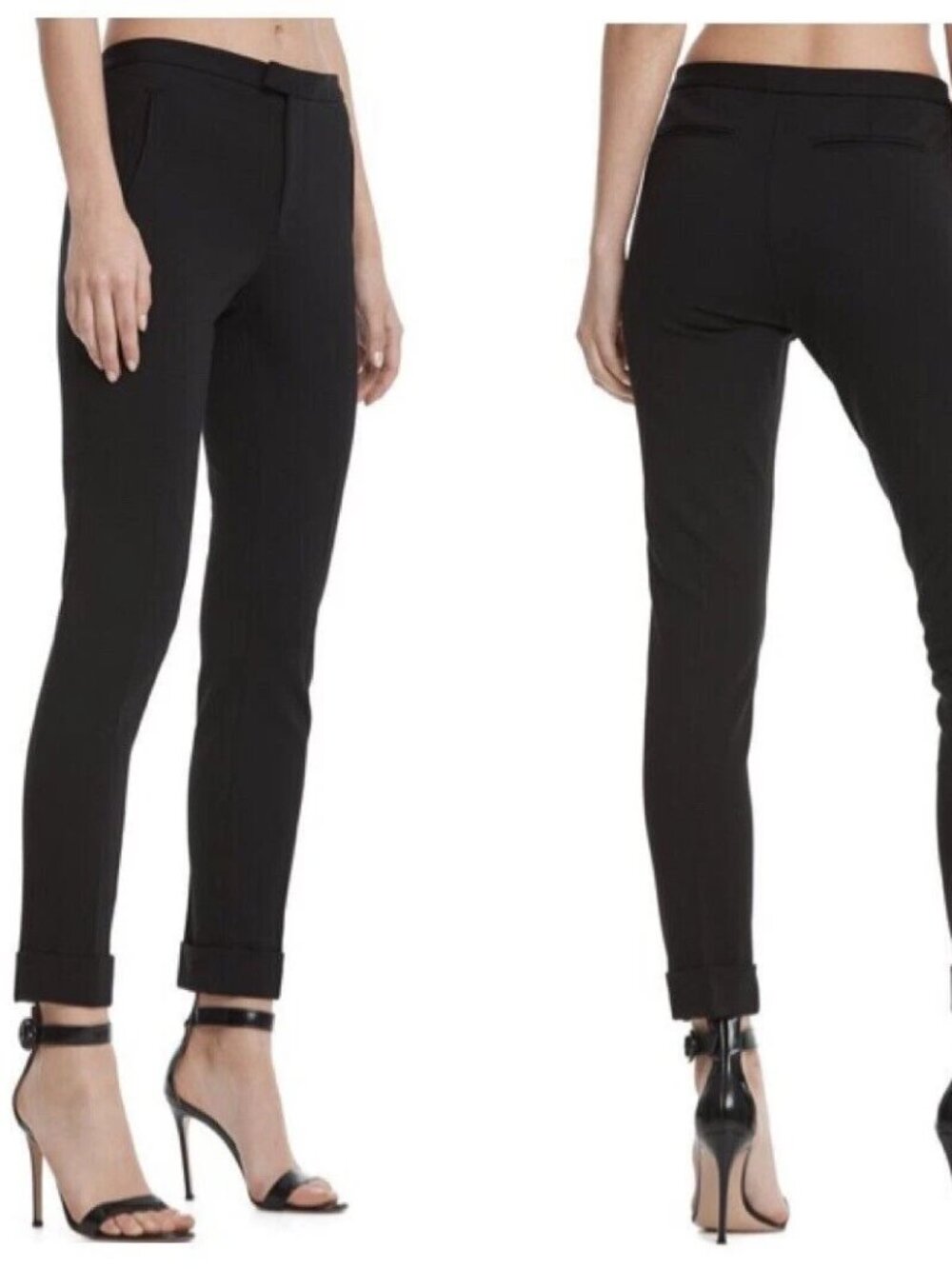 ATM Black Stretch Slim Leg Cuffed Trouser Pants Ponte Cropped Womens Size 8